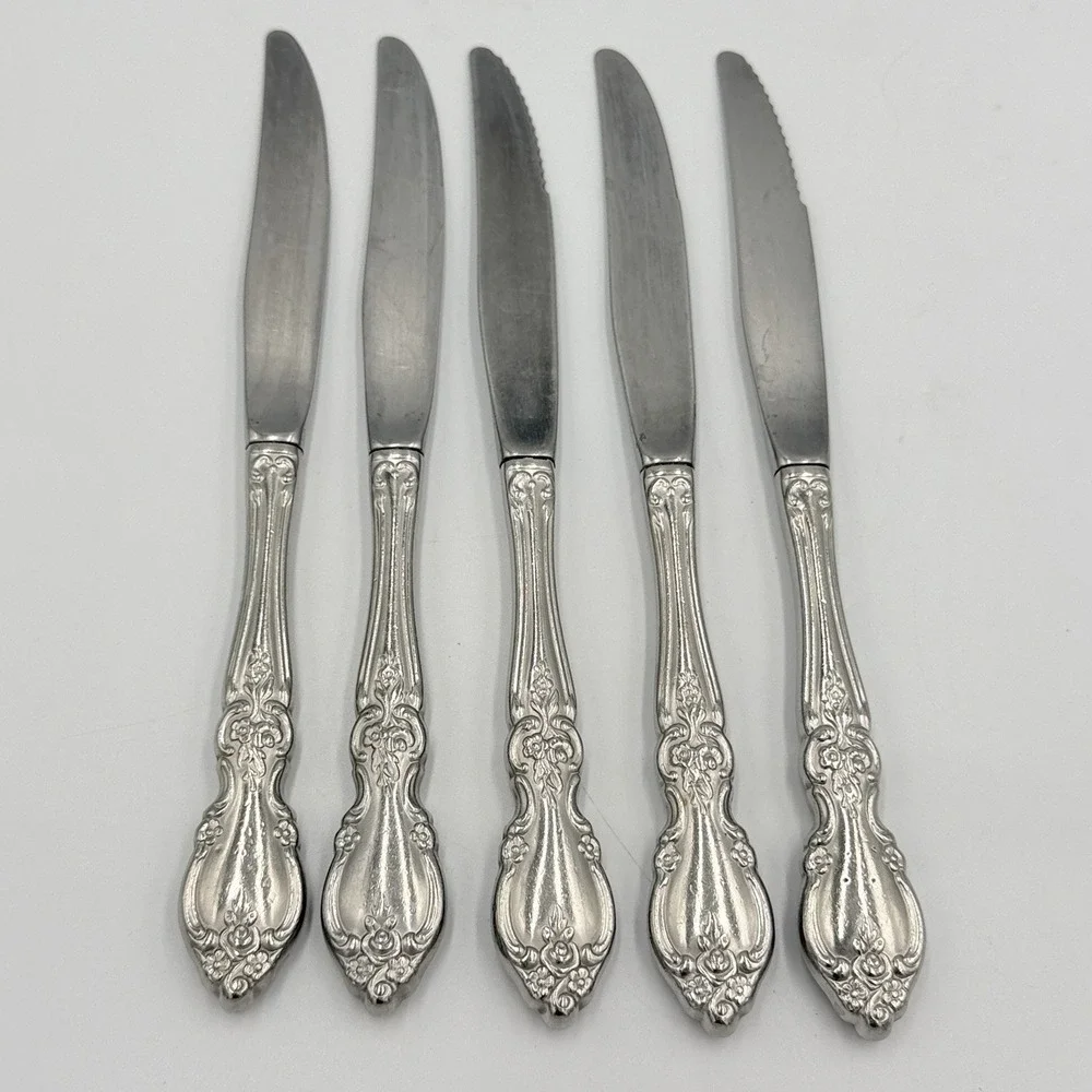 Oneida Community Louisiana Stainless Knives 3 Dinner 2 Steak Floral Lot of 5